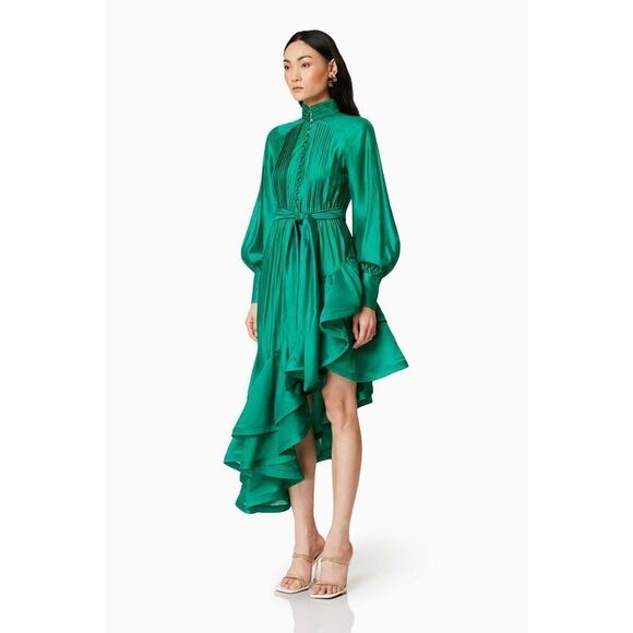 ELLIATT Honeymoon Long Sleeve Maxi Dress Green Asymmetric Dress Size S NWT$350 - Picture 3 of 10